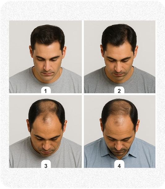 Male pattern baldness hairline patterns